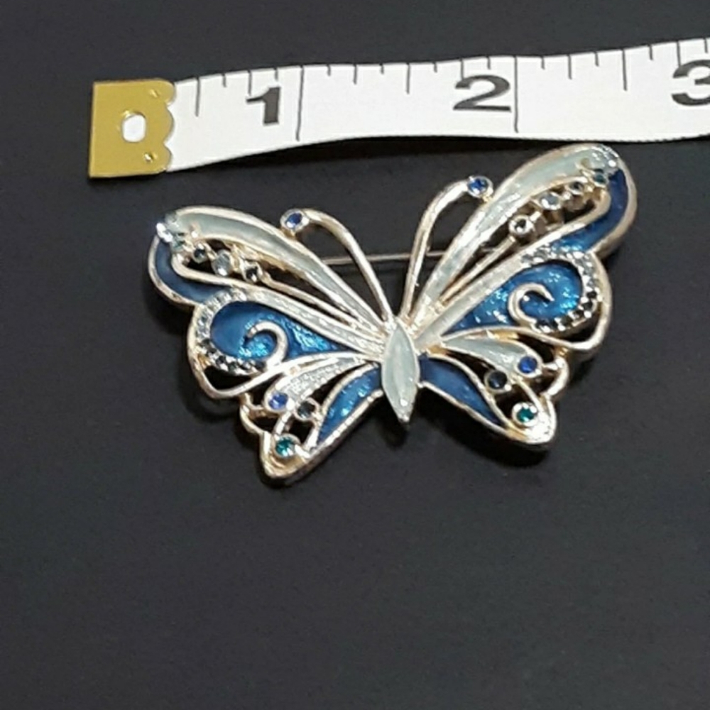Blue Silverstone Butterfly Womens Pendant Brooch Jewelry pin Vintage Liz Claibor - Picture 8 of 8